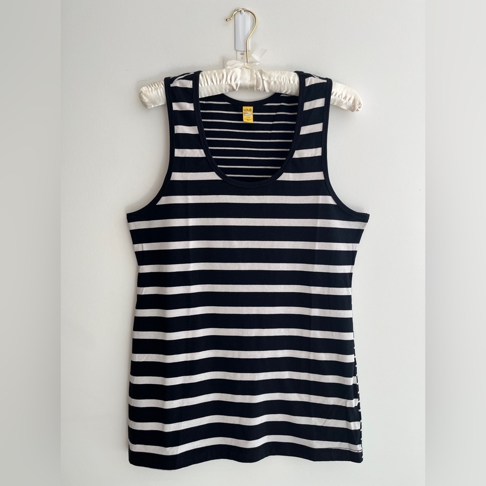 LOLE Sleeveless Tank Top Scoop Neck Stretch Black White Stripe Nautical Summer